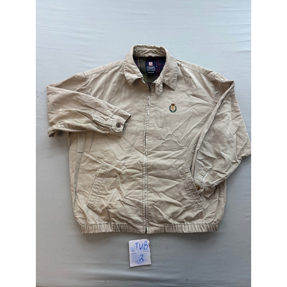 Chaps Ralph Lauren Mens Khaki Harrington Jacket Plaid Lined Crest Logo Tan Small